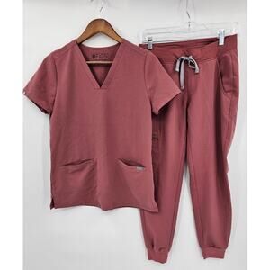 Figs Women's XS Mauve Catarina Scrub Top and Zamora Jogger Pants Scrub Set